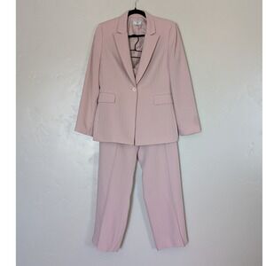 Vintage Stresa Pink Pinstripe Pant Suit Blazer Trouser Set Petite 10P Business
